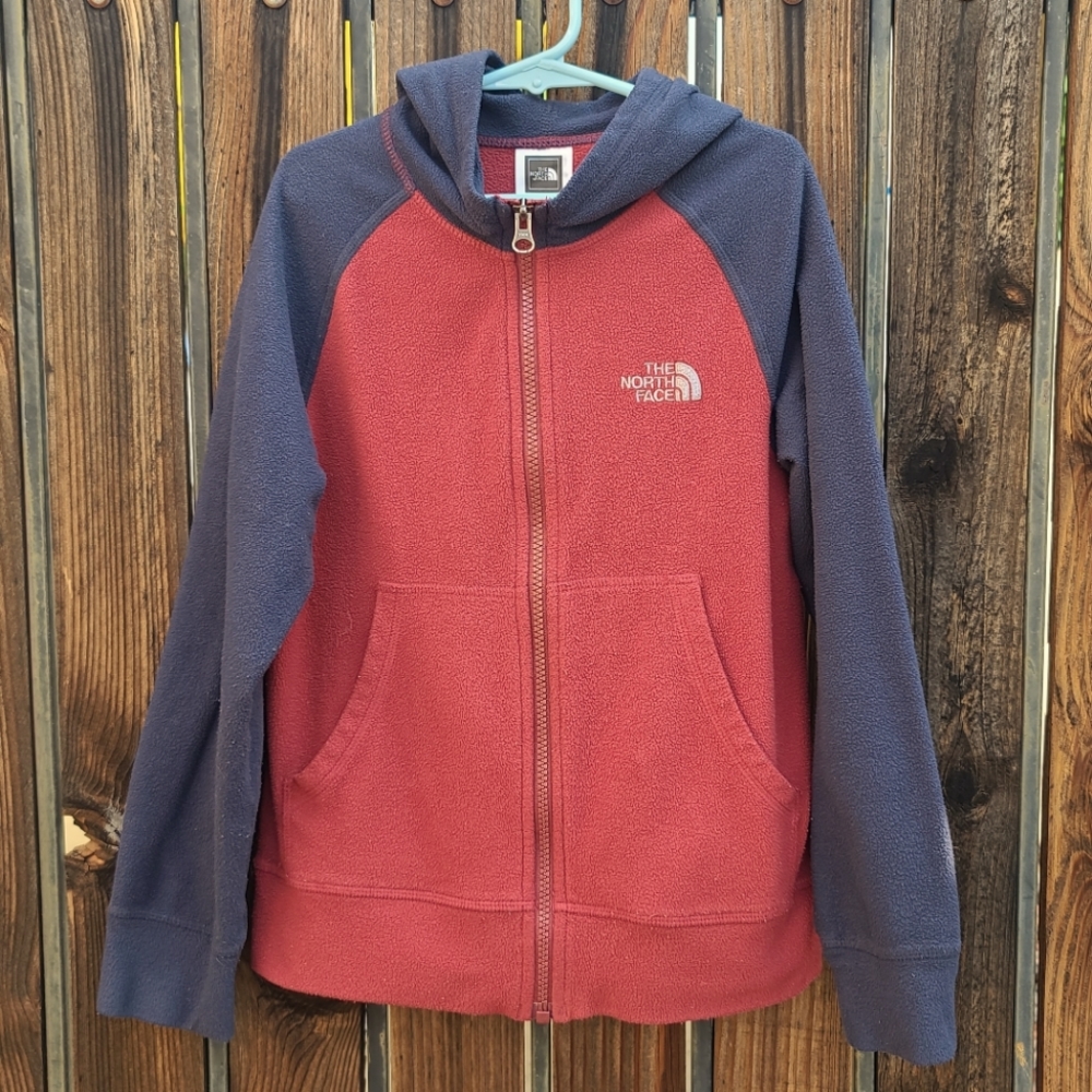 THE NORTH FACE Red Blue Hoodie Full Zipper Jacket Fleece Boys S 7 PLAY CONDITION - Picture 15 of 16